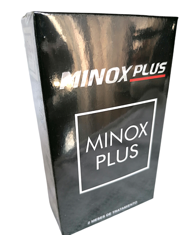 Minox Plus; presentación de la caja de minoxidil.