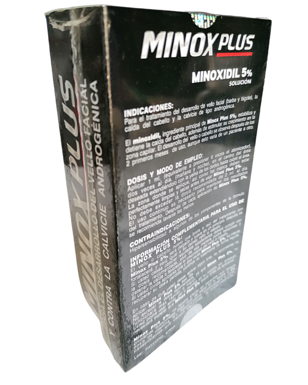 Minox Plus; instrucciones de la caja de minoxidil.